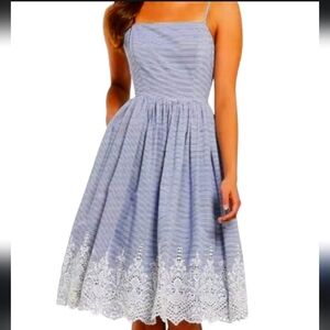 Gianni Bini ebroidered blue and white striped dress.  Size 4.  Super cute.